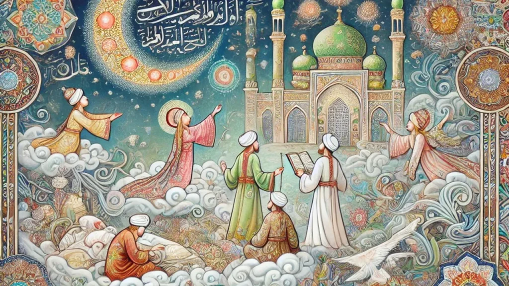 dalle 2024 07 10 132154 an illustration showing the depiction of dreams in islamic art the artwork should feature traditional islamic elements such as intricate patterns ge Rüyada Ezmek Görmek