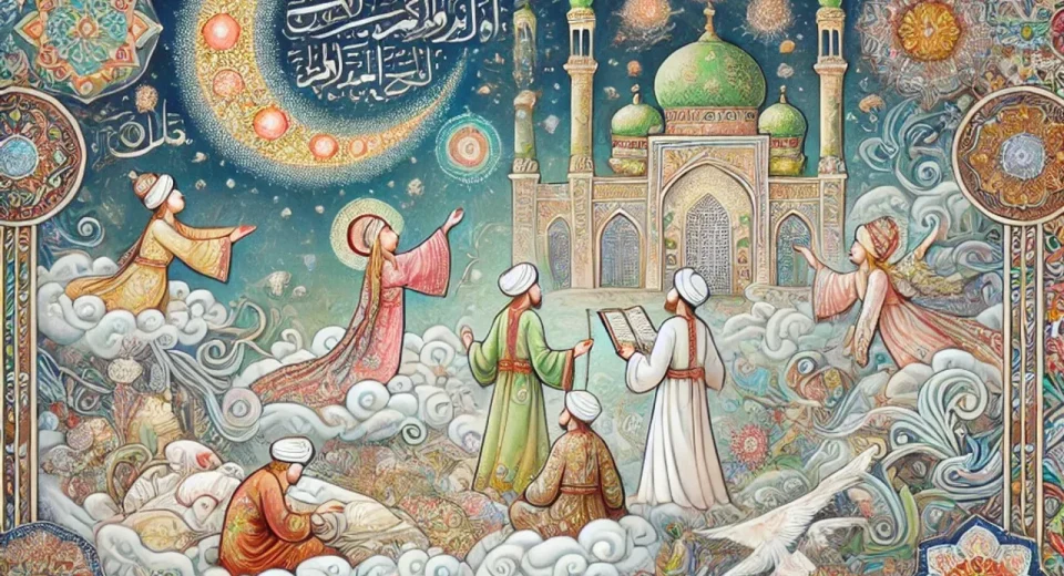 Rüyada Bebek Emzirmek: Anlamı ve Yorumu 1 dalle 2024 07 10 132154 an illustration showing the depiction of dreams in islamic art the artwork should feature traditional islamic elements such as intricate patterns ge Rüyada Bebek Emzirmek: Anlamı ve Yorumu